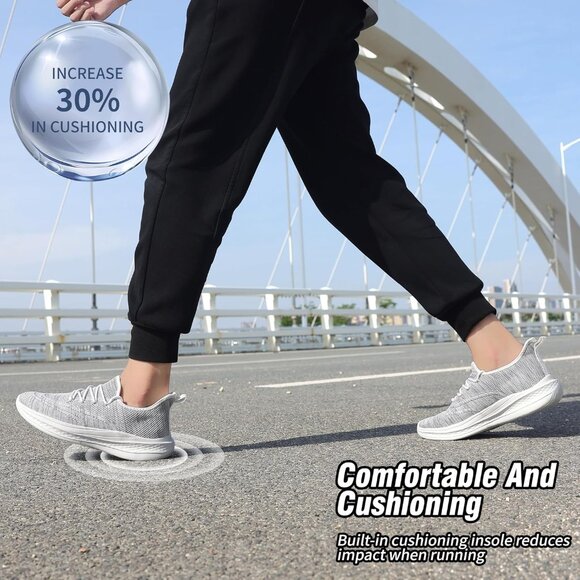 ⚡Men WhiteGrey Fashion Mesh Non Slip Lightweight Workout Breathable Gym Sneakers - Picture 5 of 6